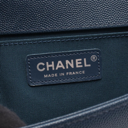 ボーイシャネル チェーンショルダーバッグ キャビアスキン ネイビー シルバー金具 シャネル バッグ CHANEL