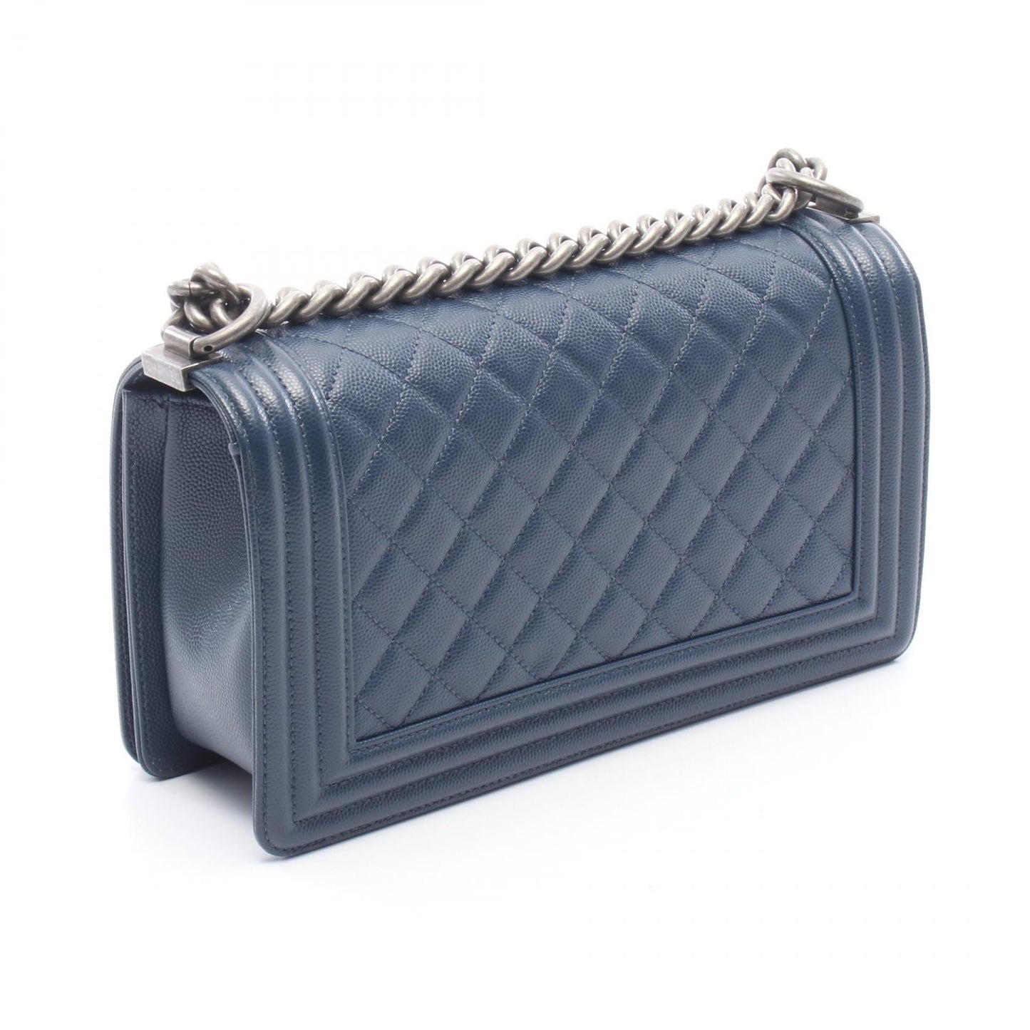 ボーイシャネル チェーンショルダーバッグ キャビアスキン ネイビー シルバー金具 シャネル バッグ CHANEL