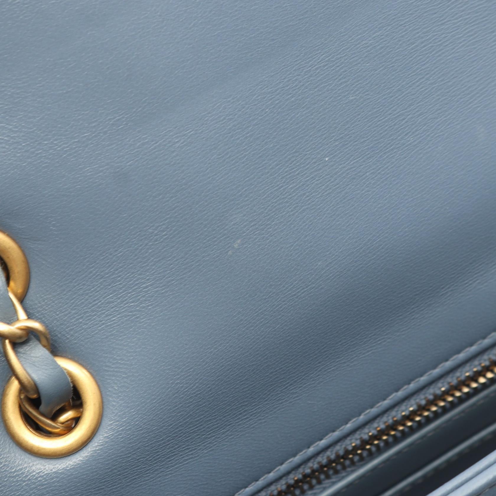 マトラッセ Wチェーンショルダーバッグ ラムスキン ブルーグレー ゴールド金具 シャネル バッグ CHANEL