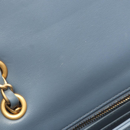 マトラッセ Wチェーンショルダーバッグ ラムスキン ブルーグレー ゴールド金具 シャネル バッグ CHANEL