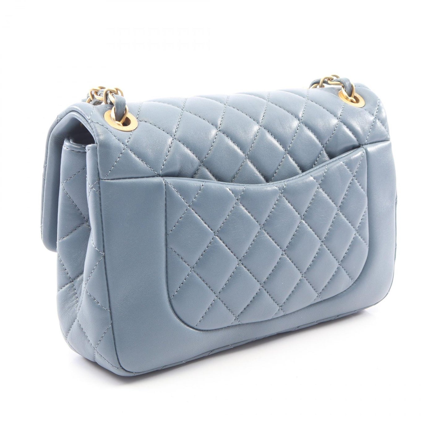 マトラッセ Wチェーンショルダーバッグ ラムスキン ブルーグレー ゴールド金具 シャネル バッグ CHANEL