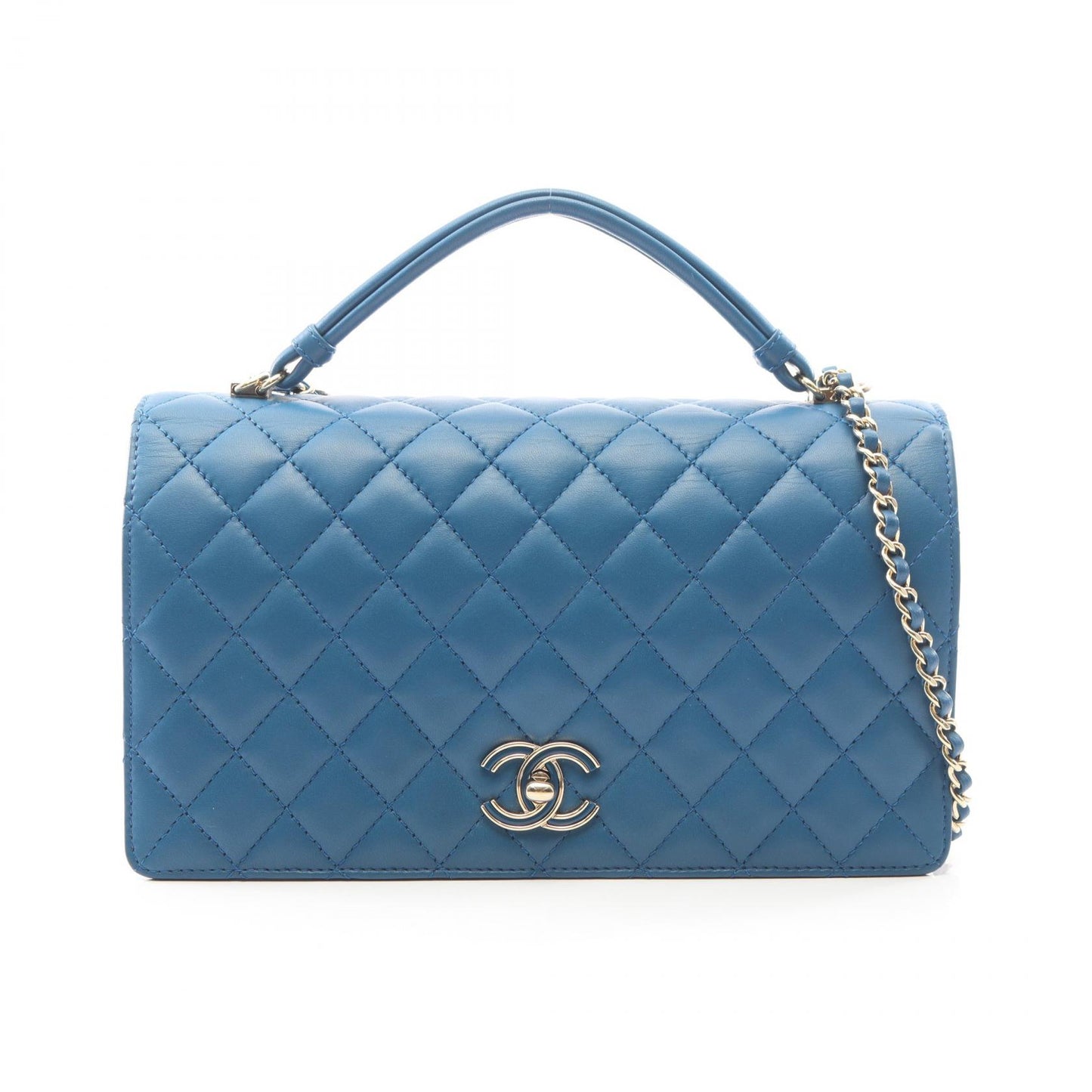 マトラッセ トップハンドル 2WAY チェーンショルダーバッグ ラムスキン ブルー ゴールド金具 シャネル バッグ CHANEL