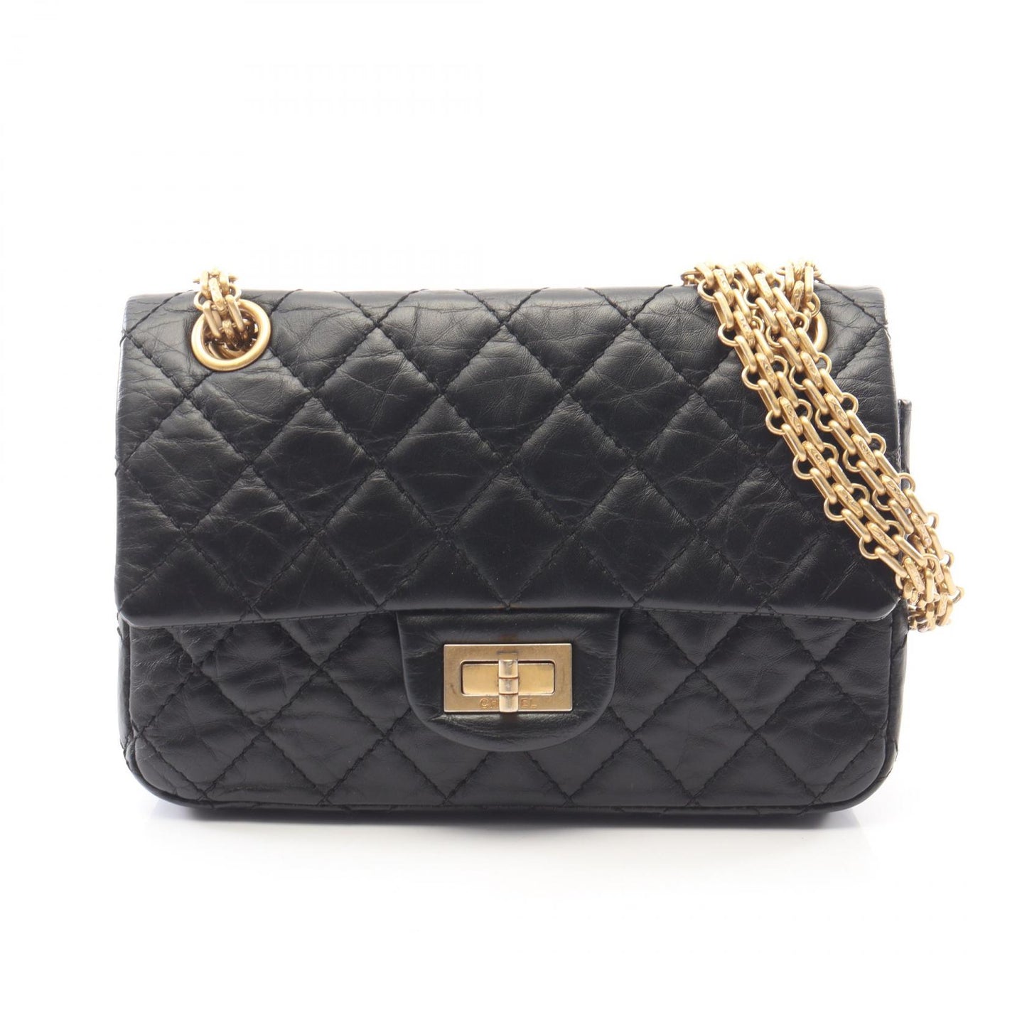2.55 ミニマトラッセ Wチェーンショルダーバッグ レザー ブラック ゴールド金具 シャネル バッグ CHANEL