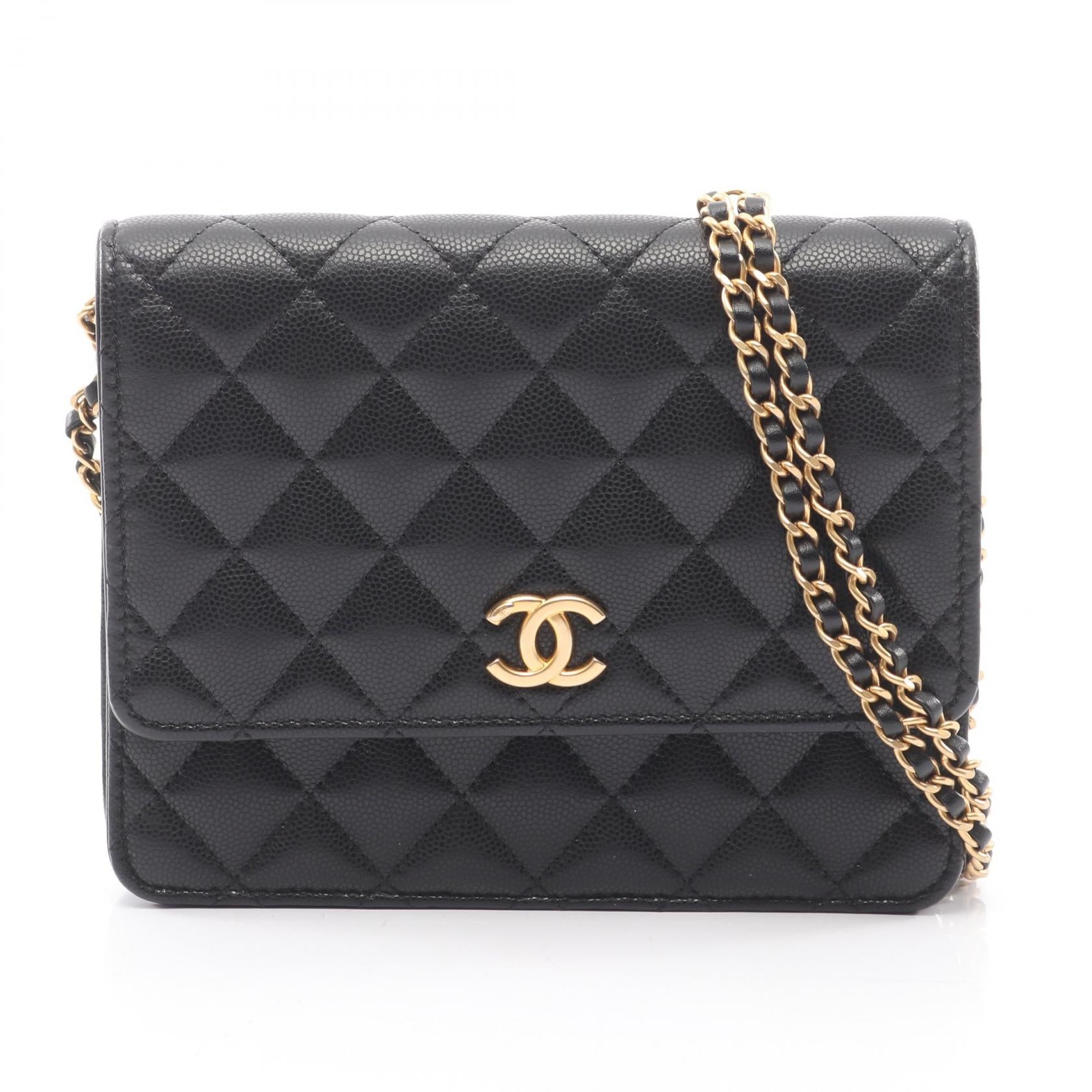 シャネルCHANEL チェーンウォレットマトラッセキャビアゴールド金具 マトラッセ チェーンウォレット キャビアスキン ブラック ゴールド金具