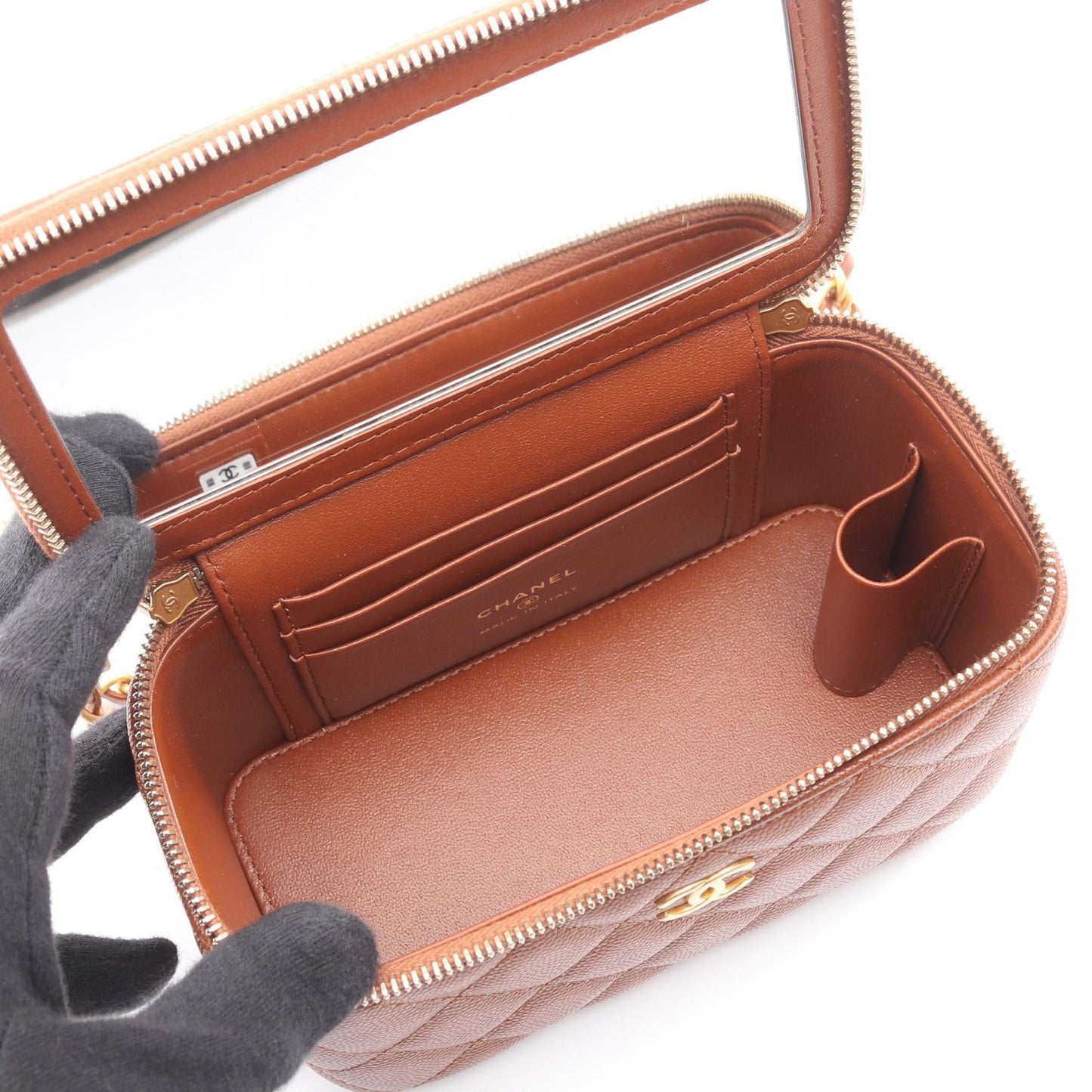 マトラッセ バニティ チェーンショルダーバッグ キャビアスキン ブラウン ゴールド金具 シャネル バッグ CHANEL