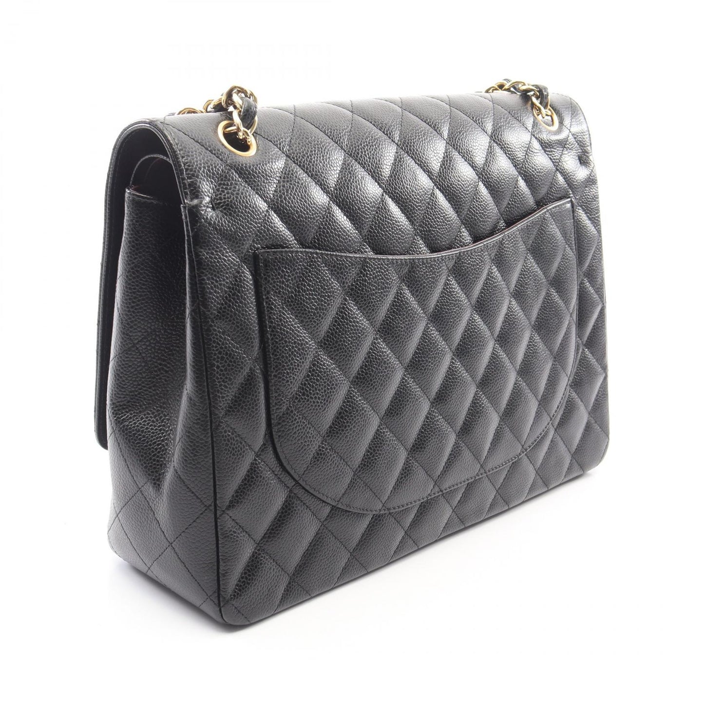 デカマトラッセ シングルフラップ Wチェーンショルダーバッグ キャビアスキン ブラック ゴールド金具 シャネル バッグ CHANEL