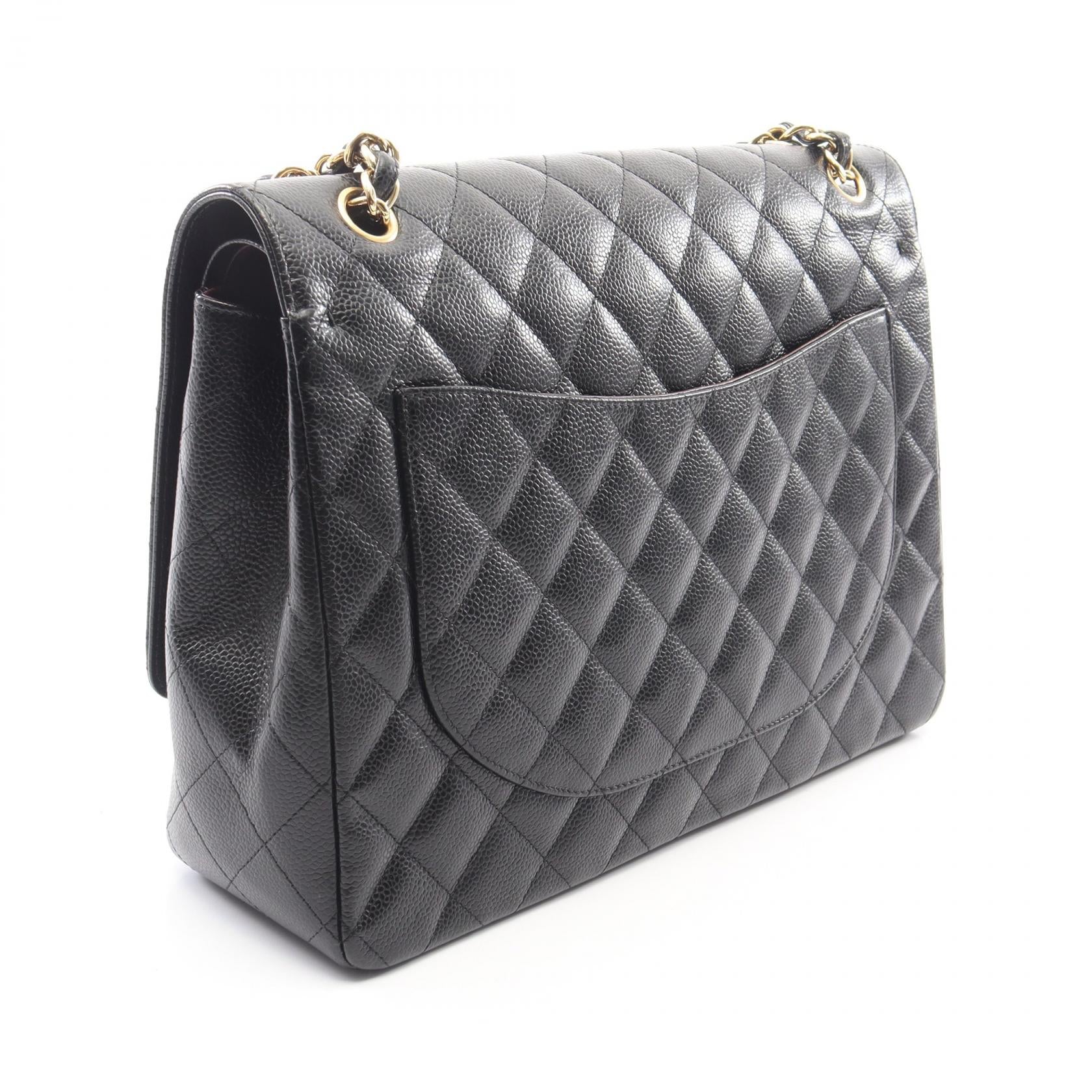 デカマトラッセ シングルフラップ Wチェーンショルダーバッグ キャビアスキン ブラック ゴールド金具 シャネル バッグ CHANEL
