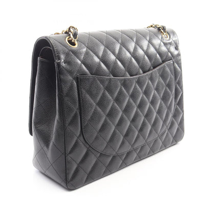 デカマトラッセ シングルフラップ Wチェーンショルダーバッグ キャビアスキン ブラック ゴールド金具 シャネル バッグ CHANEL