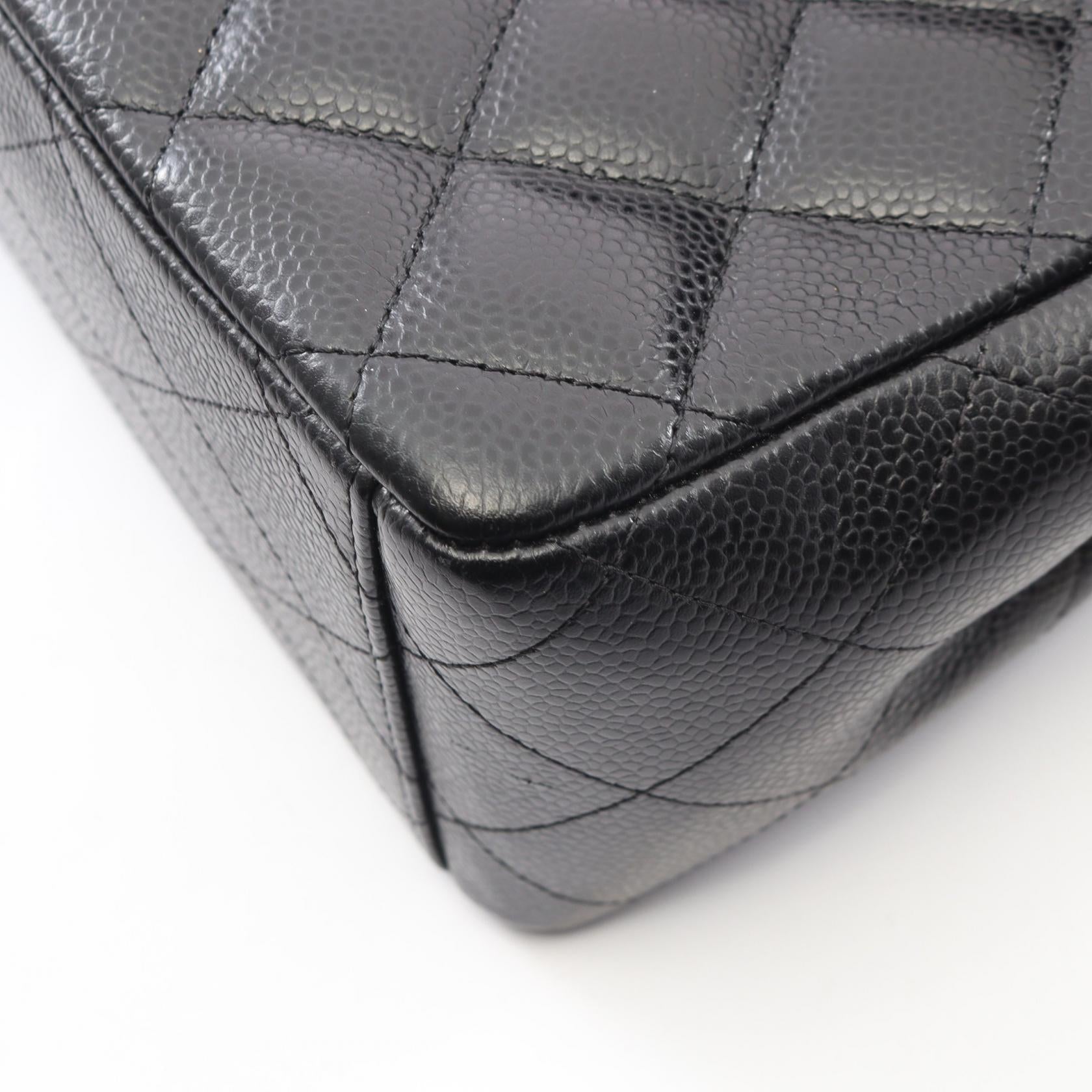 デカマトラッセ シングルフラップ Wチェーンショルダーバッグ キャビアスキン ブラック ゴールド金具 シャネル バッグ CHANEL