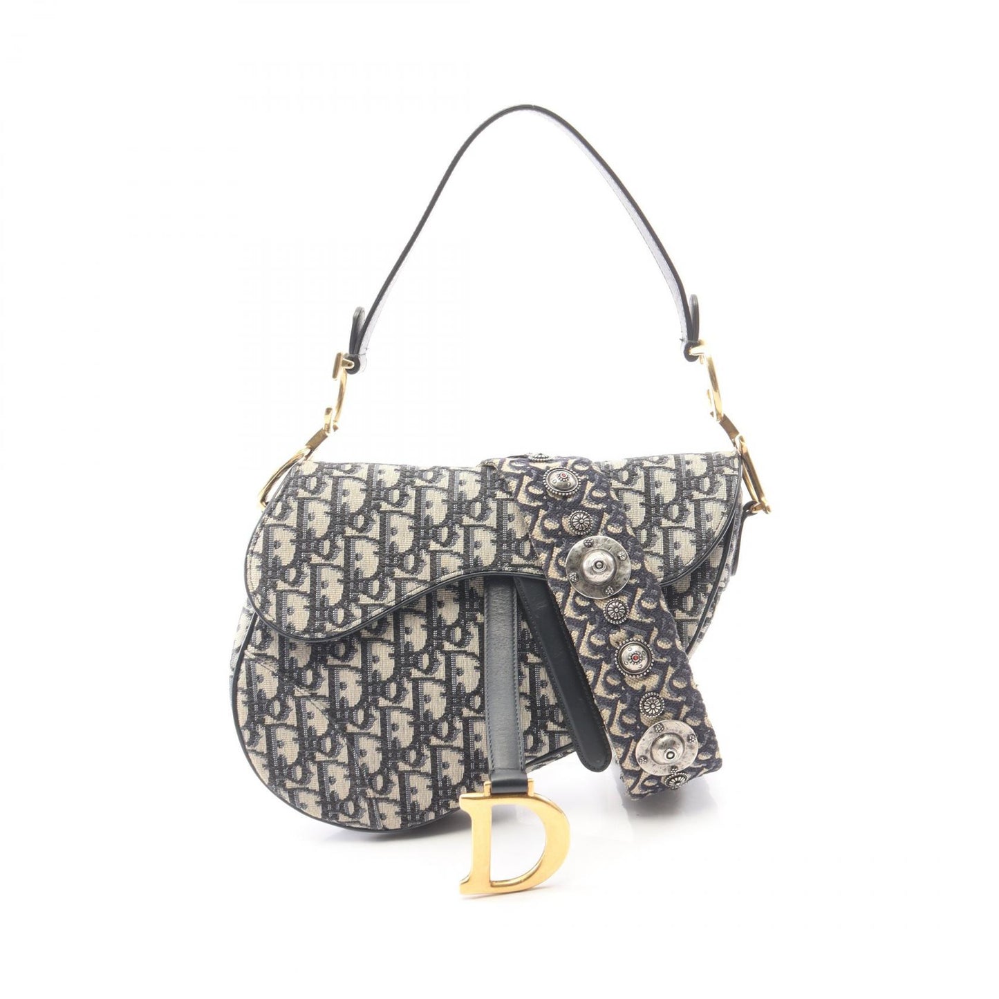 サドルバッグ オブリークジャカード 2WAY ハンドバッグ キャンバス レザー ベージュ ネイビー クリスチャンディオール バッグ Christian Dior