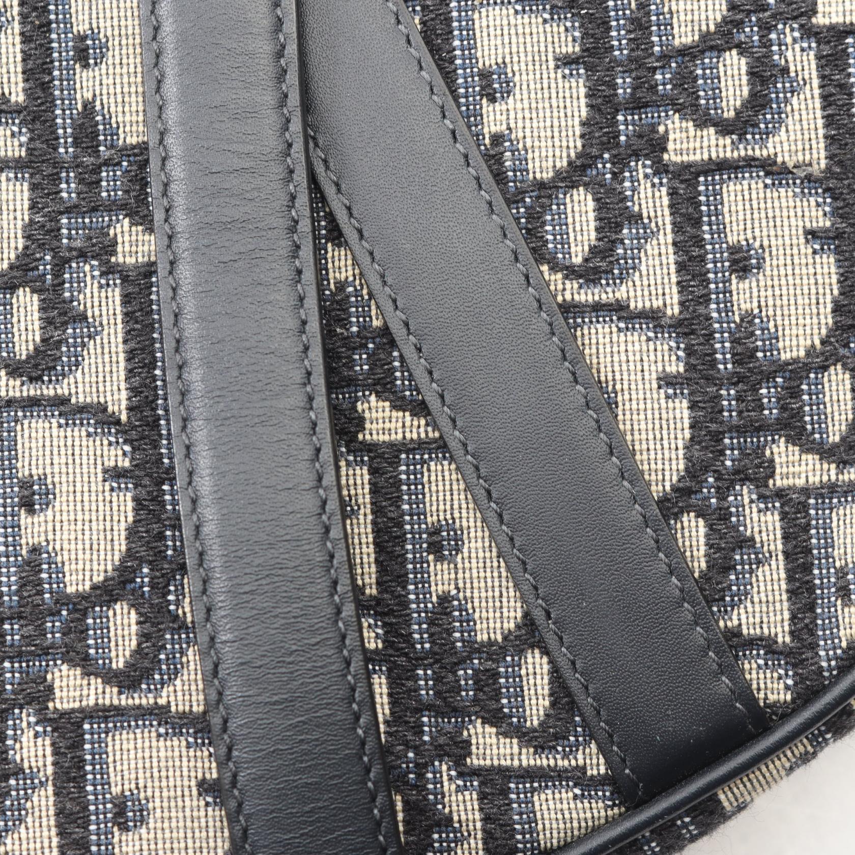 サドルバッグ オブリークジャカード 2WAY ハンドバッグ キャンバス レザー ベージュ ネイビー クリスチャンディオール バッグ Christian Dior
