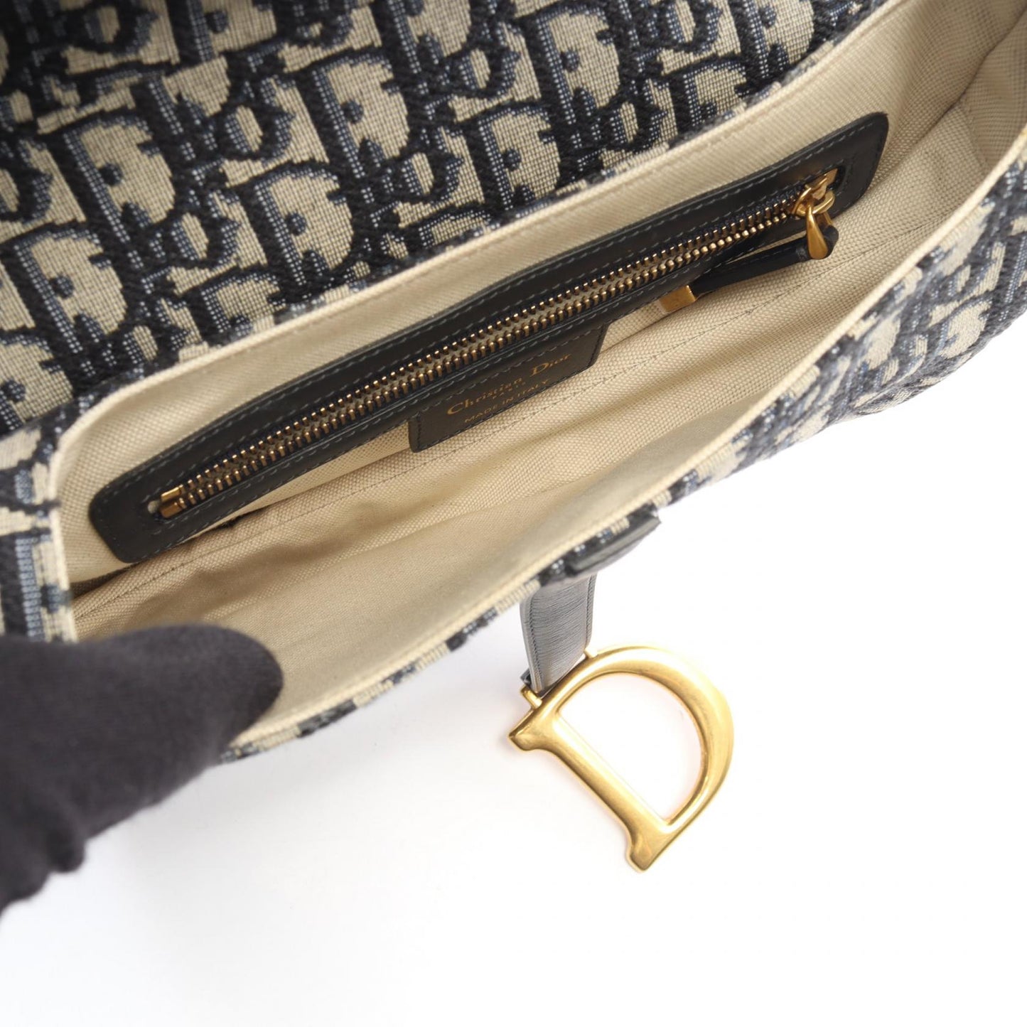 サドルバッグ オブリークジャカード 2WAY ハンドバッグ キャンバス レザー ベージュ ネイビー クリスチャンディオール バッグ Christian Dior