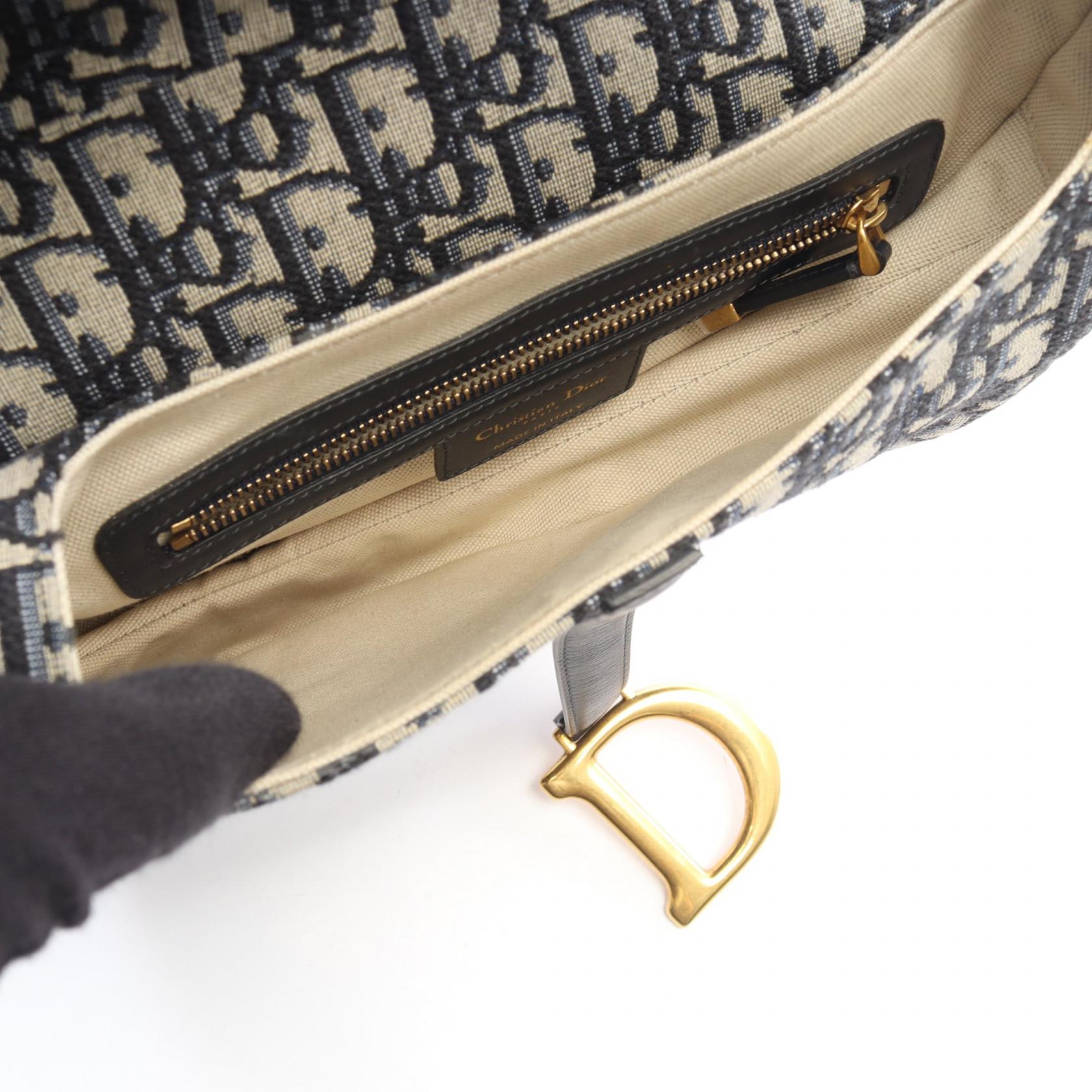 サドルバッグ オブリークジャカード 2WAY ハンドバッグ キャンバス レザー ベージュ ネイビー クリスチャンディオール バッグ Christian Dior