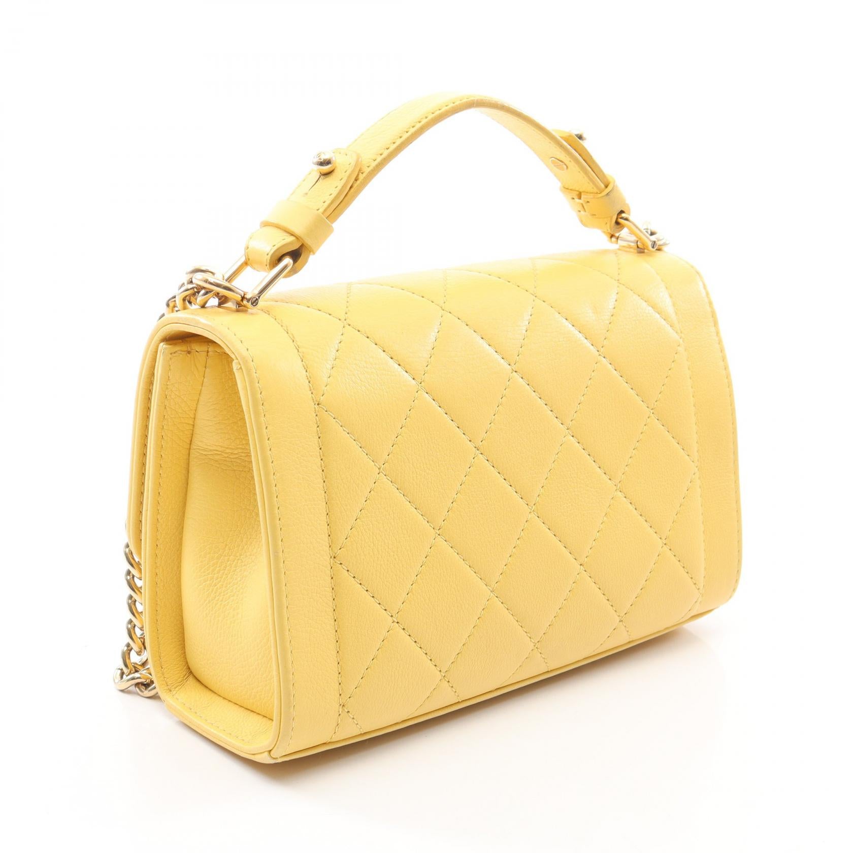 CHANEL マトラッセ 2way ハンドバッグ ショルダーバッグ ゴールド金具 マトラッセ 2WAY チェーンショルダーバッグ レザー イエロー ゴールド