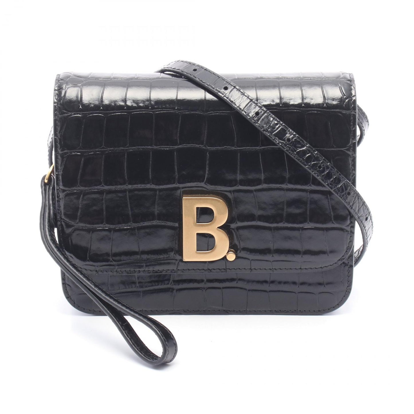 ビードット クロコ型押し ショルダーバッグ レザー ブラック バレンシアガ バッグ BALENCIAGA