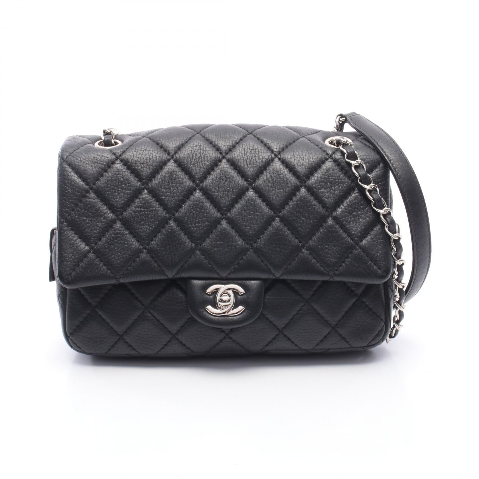 マトラッセ チェーンショルダー チェーンショルダーバッグ レザー ブラック シルバー金具 シャネル バッグ CHANEL