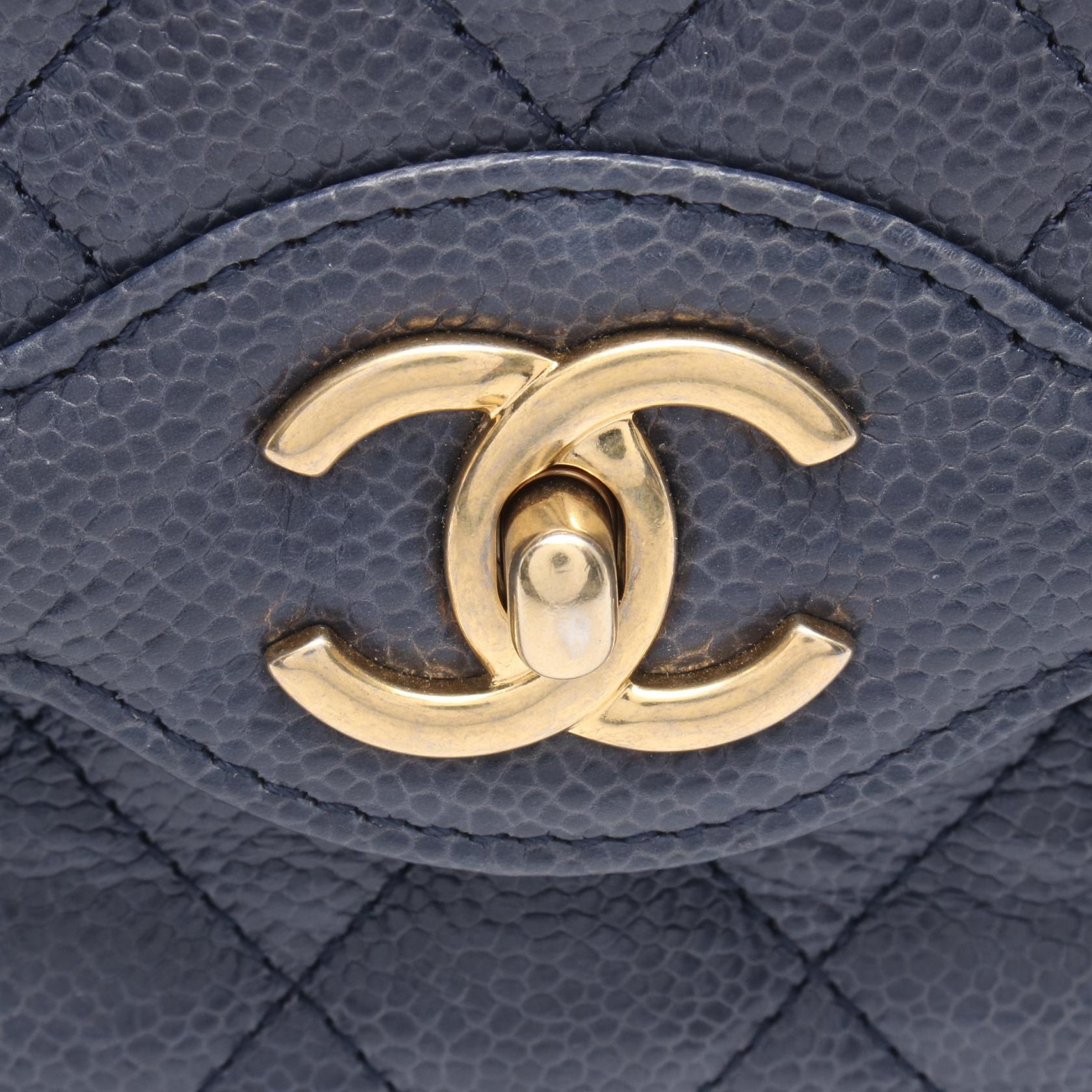マトラッセ シングルフラップ チェーンショルダーバッグ キャビアスキン ネイビー ゴールド金具 シャネル バッグ CHANEL