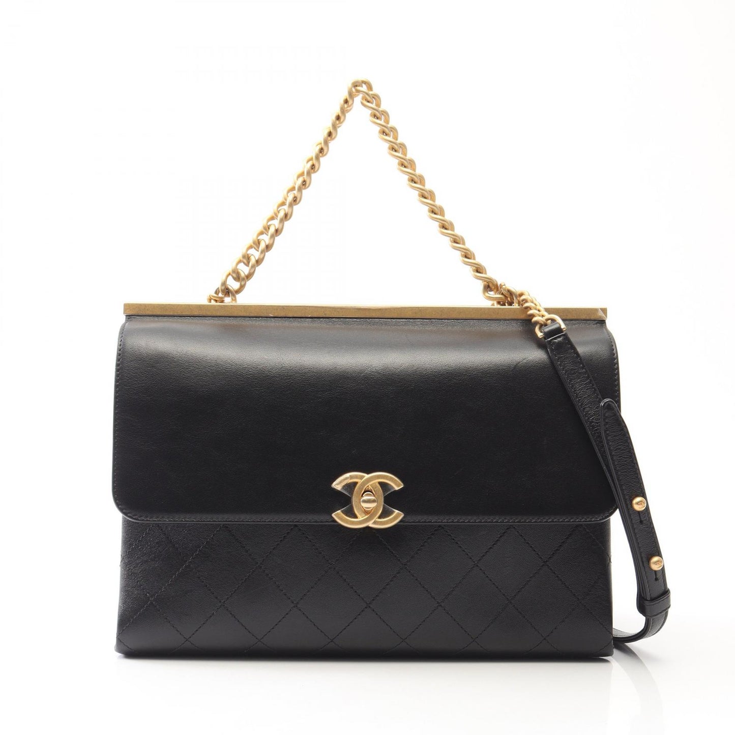 マトラッセ 2WAY チェーンショルダーバッグ ラムスキン ブラック ゴールド金具 シャネル バッグ CHANEL