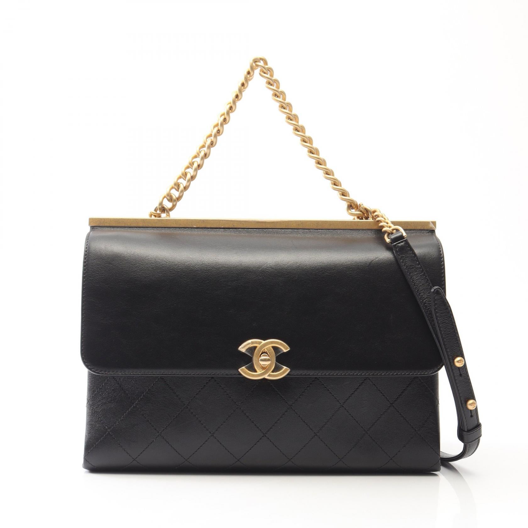 マトラッセ 2WAY チェーンショルダーバッグ ラムスキン ブラック ゴールド金具 シャネル バッグ CHANEL
