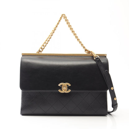 マトラッセ 2WAY チェーンショルダーバッグ ラムスキン ブラック ゴールド金具 シャネル バッグ CHANEL