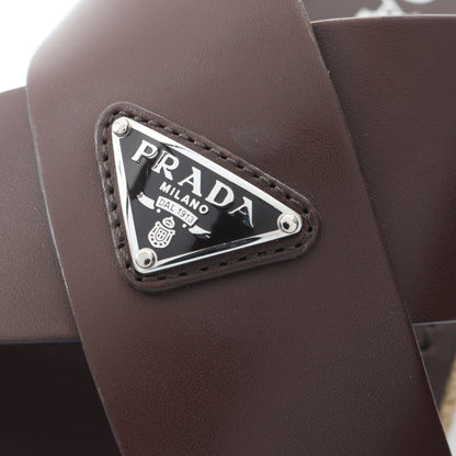 トライアングルロゴ クリスクロス スライドサンダル レザー ダークブラウン プラダ シューズ PRADA