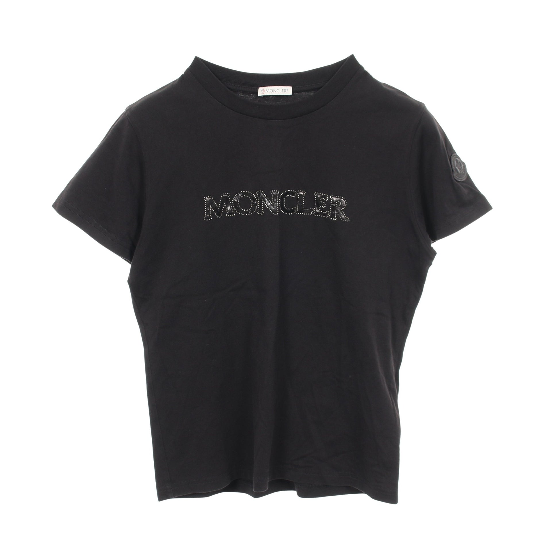 ロゴ ラインストーン クルーネック 半袖Tシャツ コットン ブラック モンクレール トップス MONCLER