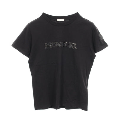 ロゴ ラインストーン クルーネック 半袖Tシャツ コットン ブラック モンクレール トップス MONCLER