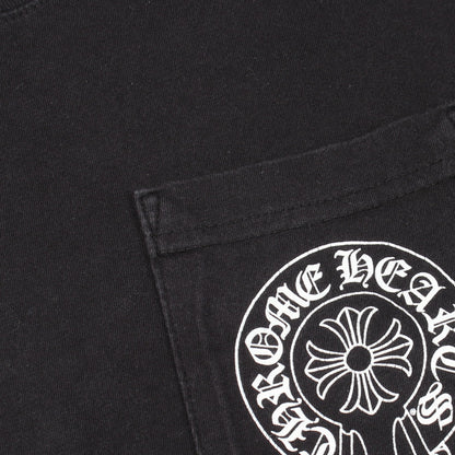 ホースシュー スクロールラベル 半袖Tシャツ コットン ブラック クロムハーツ トップス Chrome Hearts