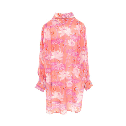 PAULA'S IBIZA 花柄 シャツワンピース シルク コーラルピンク パープル ロエベ