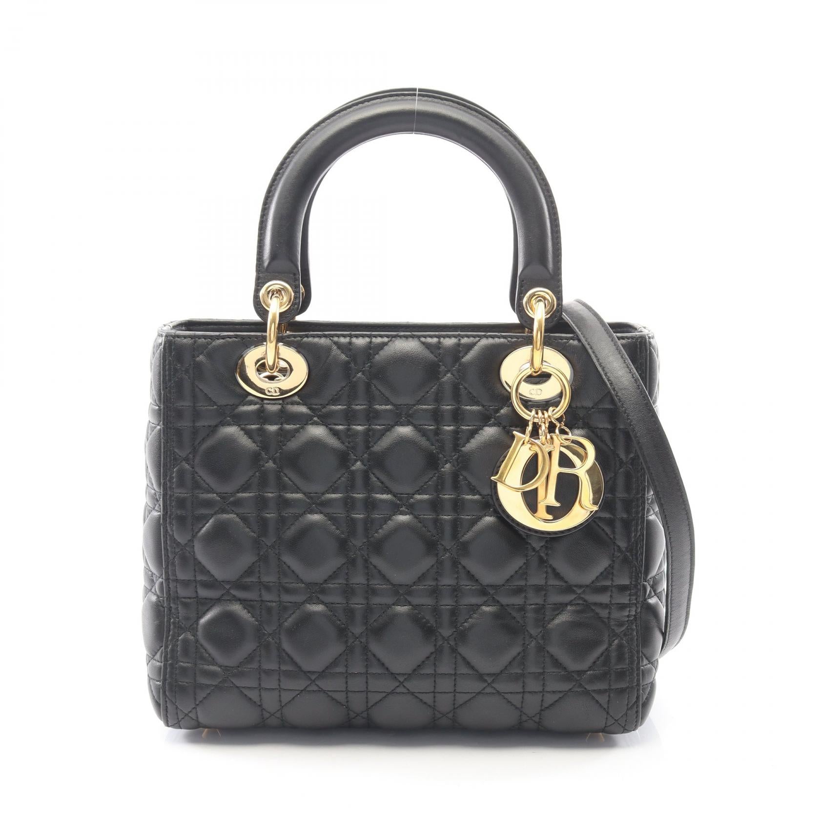 LADY DIOR レディディオール カナージュ 2WAY ハンドバッグ レザー ブラック クリスチャンディオール バッグ Christian Dior