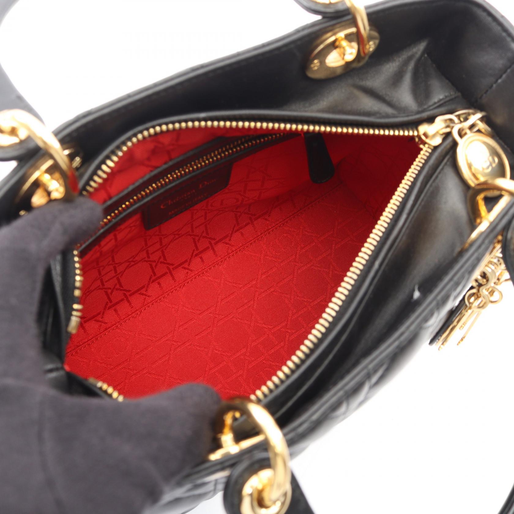 LADY DIOR レディディオール カナージュ 2WAY ハンドバッグ レザー ブラック クリスチャンディオール バッグ Christian Dior