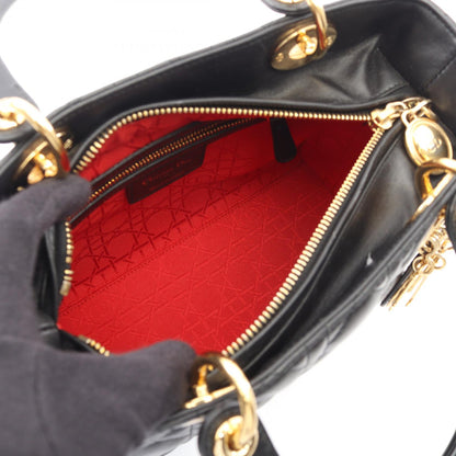 LADY DIOR レディディオール カナージュ 2WAY ハンドバッグ レザー ブラック クリスチャンディオール バッグ Christian Dior