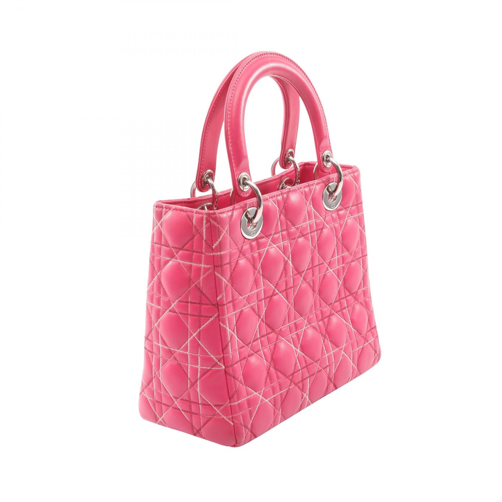 LADY DIOR レディディオール カナージュ 2WAY ハンドバッグ レザー ピンクパープル クリスチャンディオール バッグ Christian Dior
