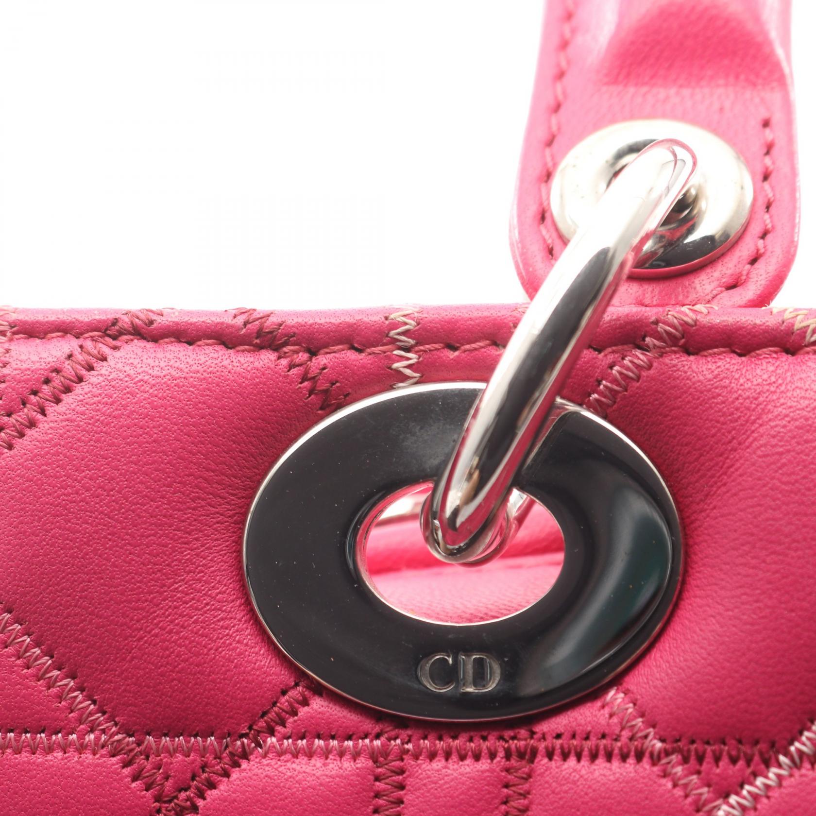 LADY DIOR レディディオール カナージュ 2WAY ハンドバッグ レザー ピンクパープル クリスチャンディオール バッグ Christian Dior