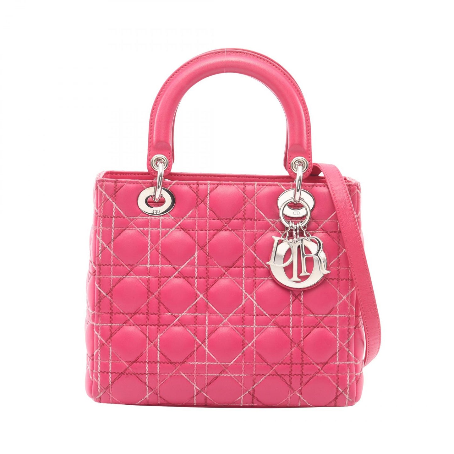 LADY DIOR レディディオール カナージュ 2WAY ハンドバッグ レザー ピンクパープル クリスチャンディオール バッグ Christian Dior