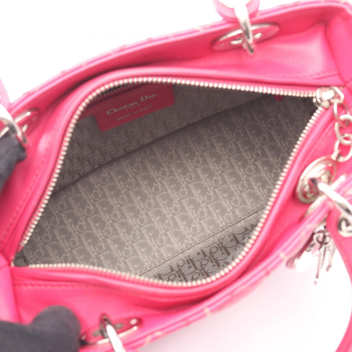 LADY DIOR レディディオール カナージュ 2WAY ハンドバッグ レザー ピンクパープル クリスチャンディオール バッグ Christian Dior