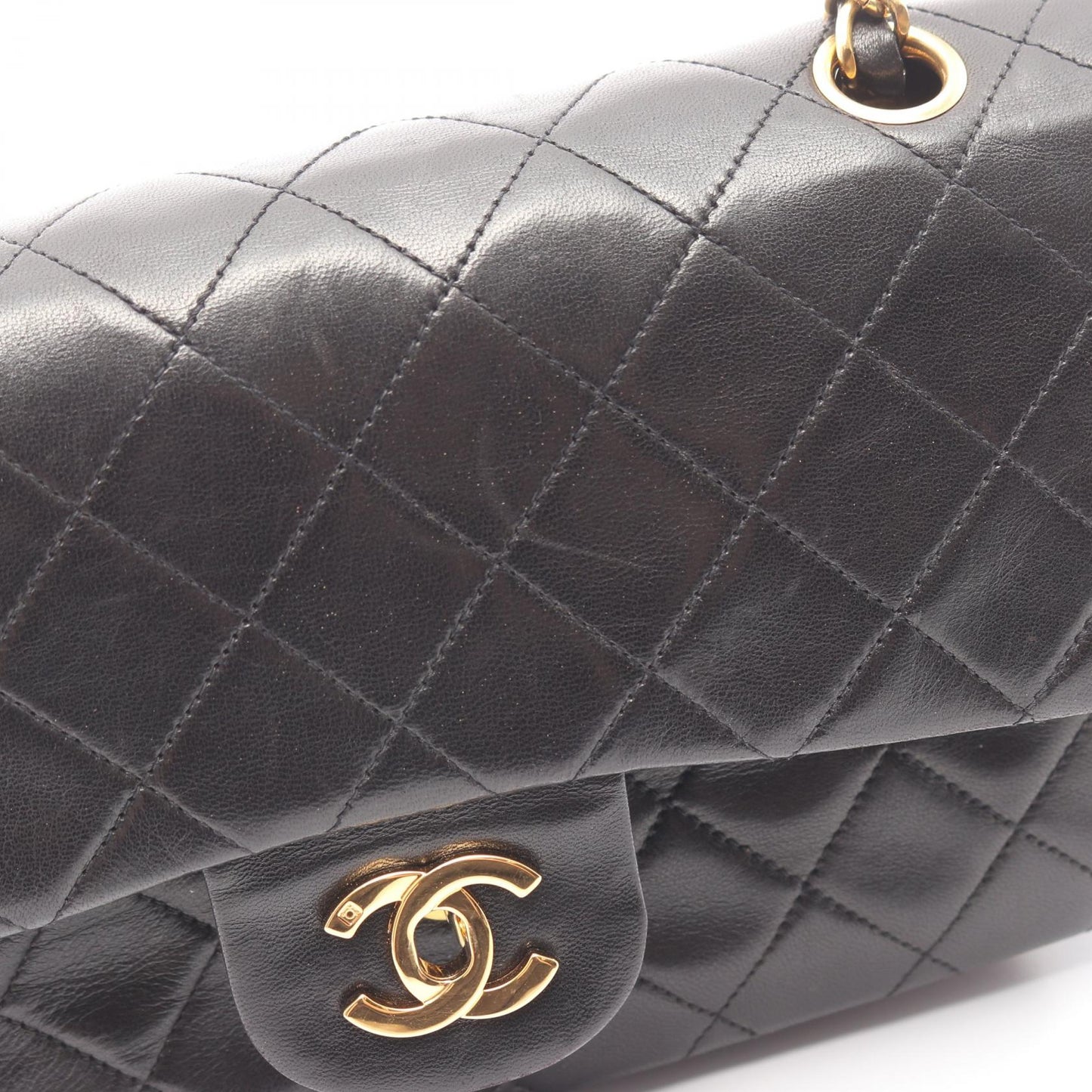 マトラッセ Wフラップ Wチェーンショルダーバッグ ラムスキン ブラック ゴールド金具 シャネル バッグ CHANEL