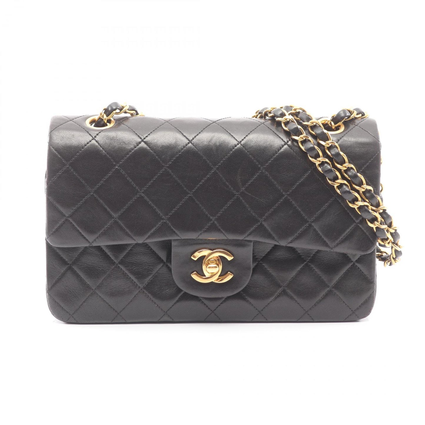 マトラッセ Wフラップ Wチェーンショルダーバッグ ラムスキン ブラック ゴールド金具 シャネル バッグ CHANEL