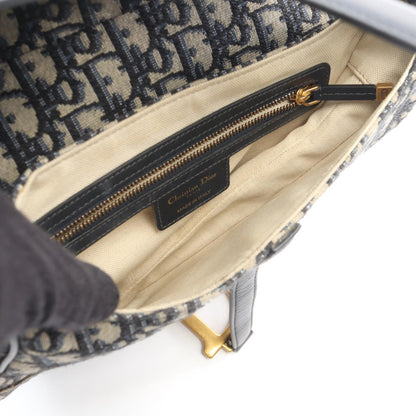 サドルバッグ オブリークジャカード ハンドバッグ キャンバス レザー ベージュ ネイビー クリスチャンディオール バッグ Christian Dior