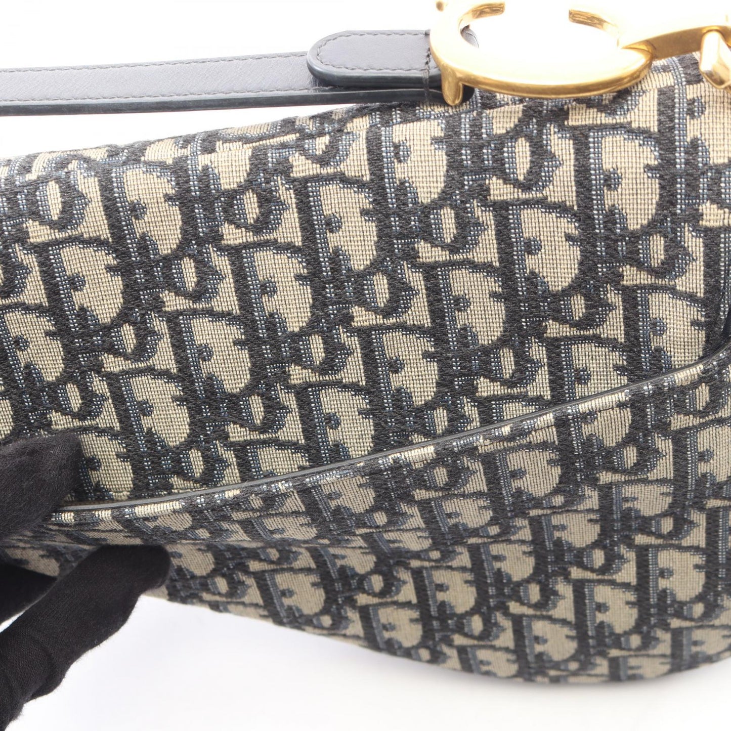 サドルバッグ オブリークジャカード ハンドバッグ キャンバス レザー ベージュ ネイビー クリスチャンディオール バッグ Christian Dior