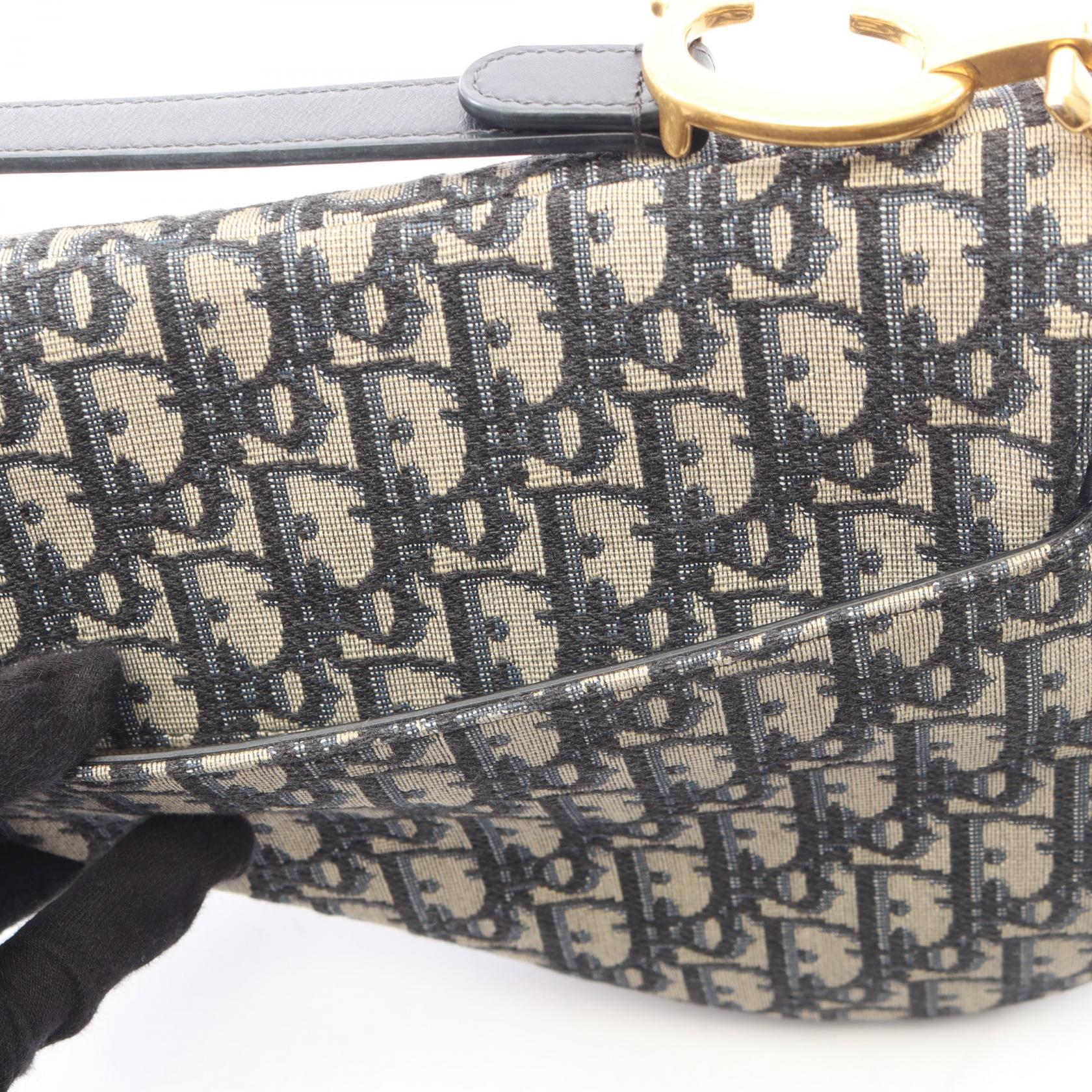 サドルバッグ オブリークジャカード ハンドバッグ キャンバス レザー ベージュ ネイビー クリスチャンディオール バッグ Christian Dior