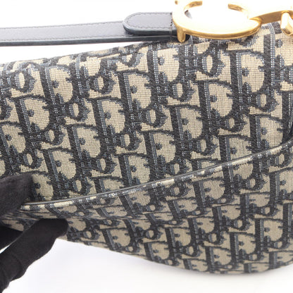 サドルバッグ オブリークジャカード ハンドバッグ キャンバス レザー ベージュ ネイビー クリスチャンディオール バッグ Christian Dior