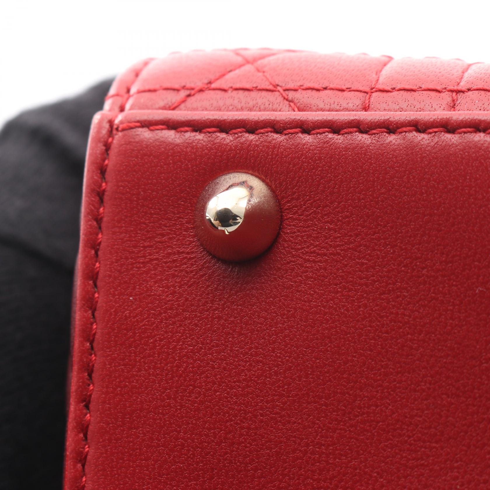レディディオール スモール カナージュ 2WAY バイカラー ハンドバッグ レザー レッド ボルドー クリスチャンディオール バッグ Christian Dior