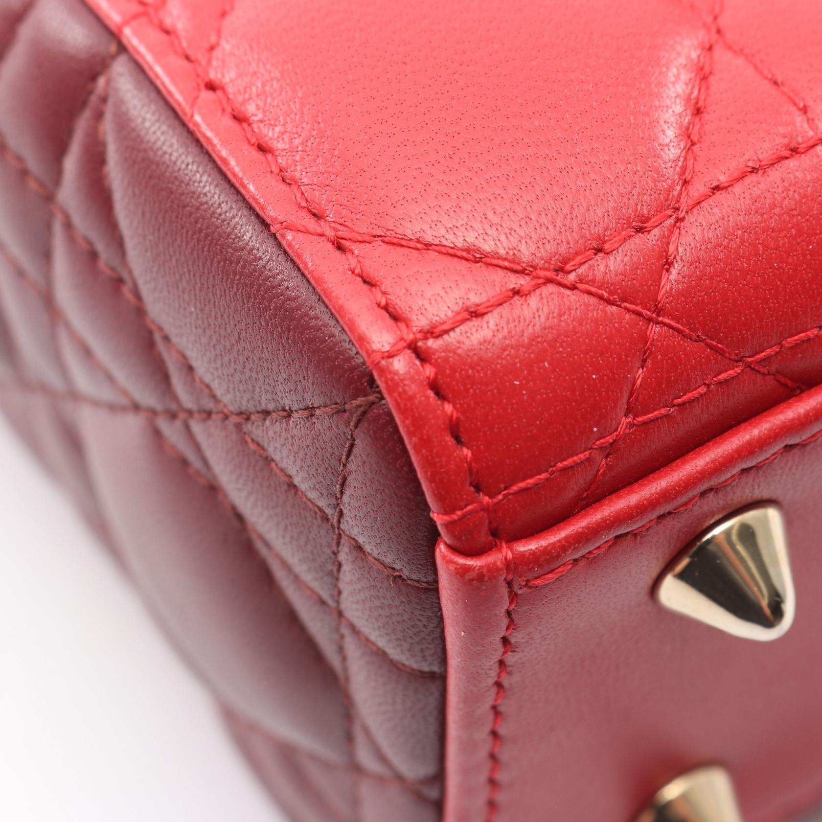 レディディオール スモール カナージュ 2WAY バイカラー ハンドバッグ レザー レッド ボルドー クリスチャンディオール バッグ Christian Dior