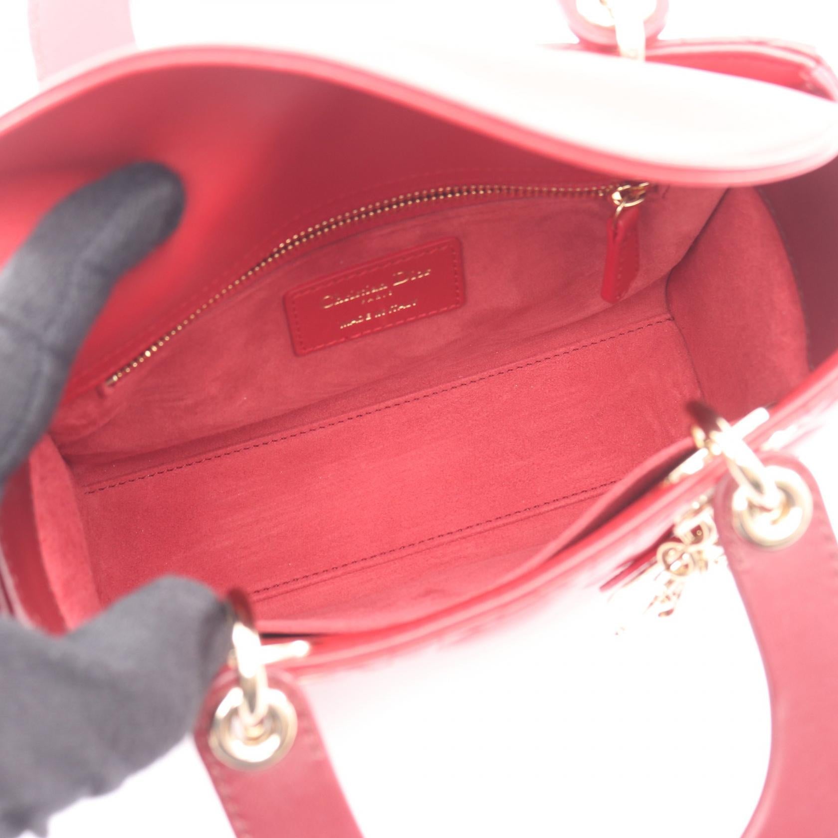 レディディオール スモール カナージュ 2WAY バイカラー ハンドバッグ レザー レッド ボルドー クリスチャンディオール バッグ Christian Dior