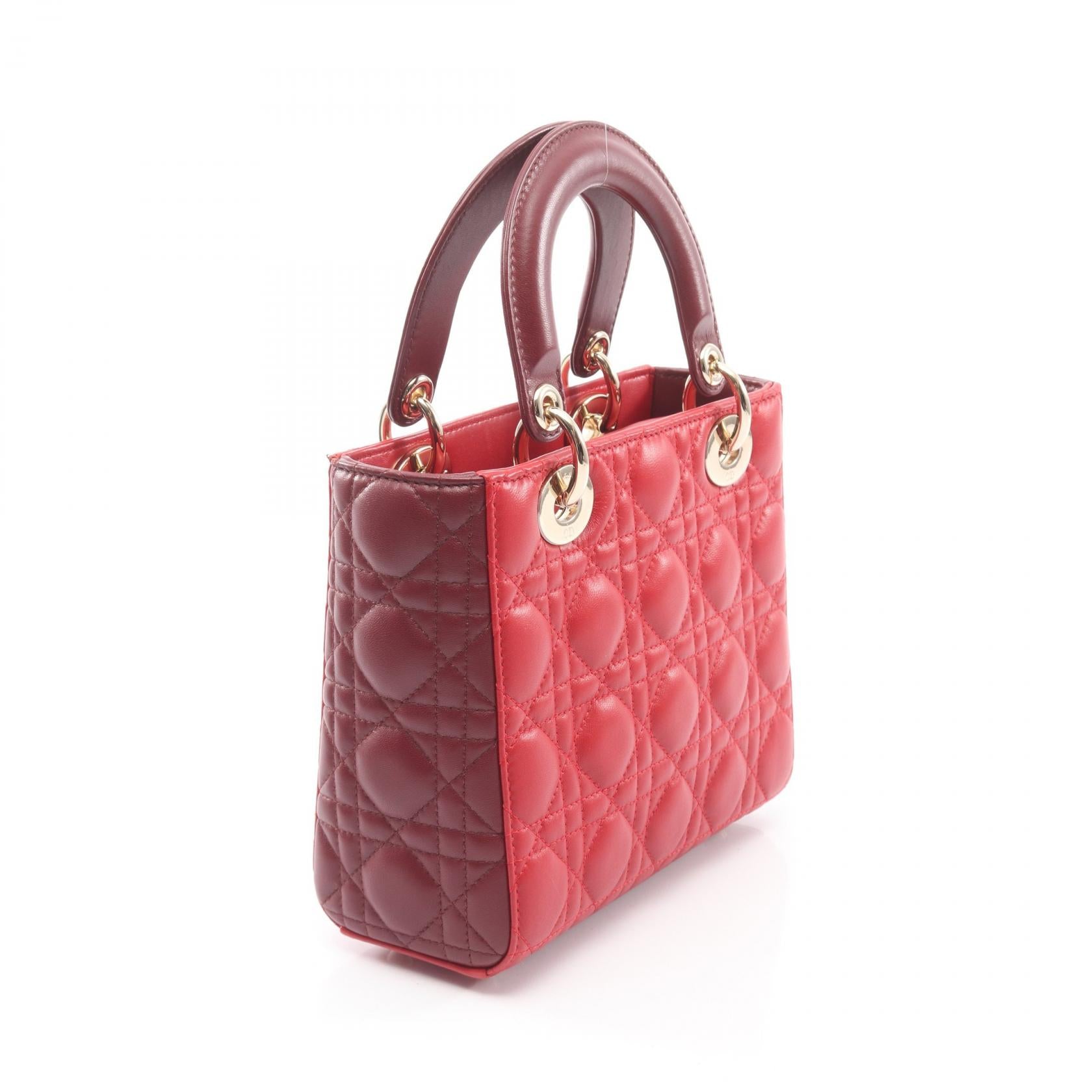 レディディオール スモール カナージュ 2WAY バイカラー ハンドバッグ レザー レッド ボルドー クリスチャンディオール バッグ Christian Dior