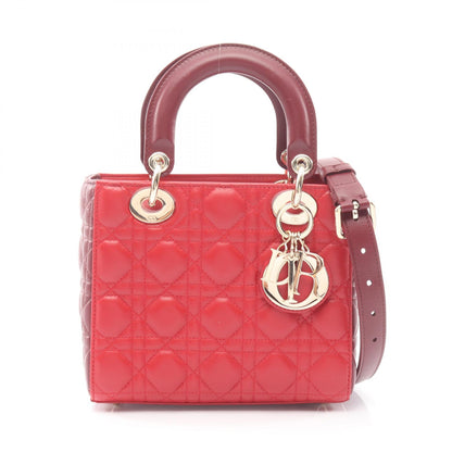レディディオール スモール カナージュ 2WAY バイカラー ハンドバッグ レザー レッド ボルドー クリスチャンディオール バッグ Christian Dior