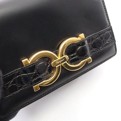 ガンチーニ ミニ クロコ型押し チェーンショルダーバッグ レザー ブラック サルヴァトーレフェラガモ バッグ Salvatore Ferragamo