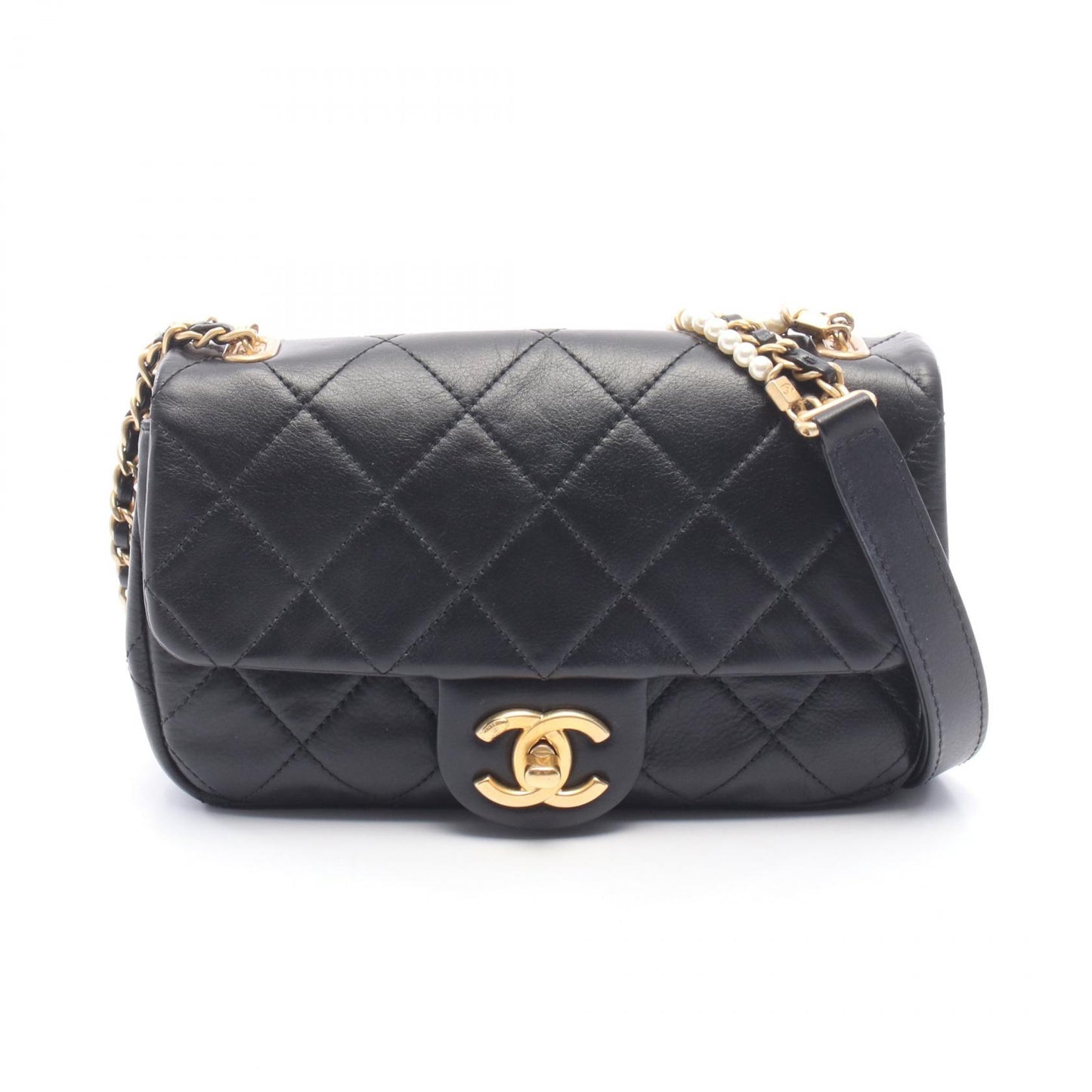 マトラッセ チェーンショルダーバッグ レザー ブラック ゴールド金具 シャネル バッグ CHANEL