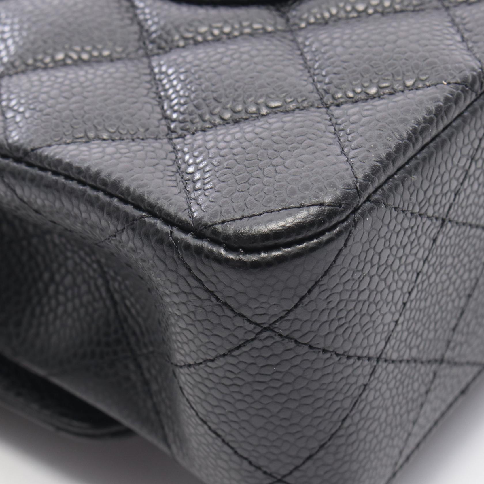 マトラッセ Wフラップ Wチェーンショルダーバッグ キャビアスキン ブラック シルバー金具 シャネル バッグ CHANEL